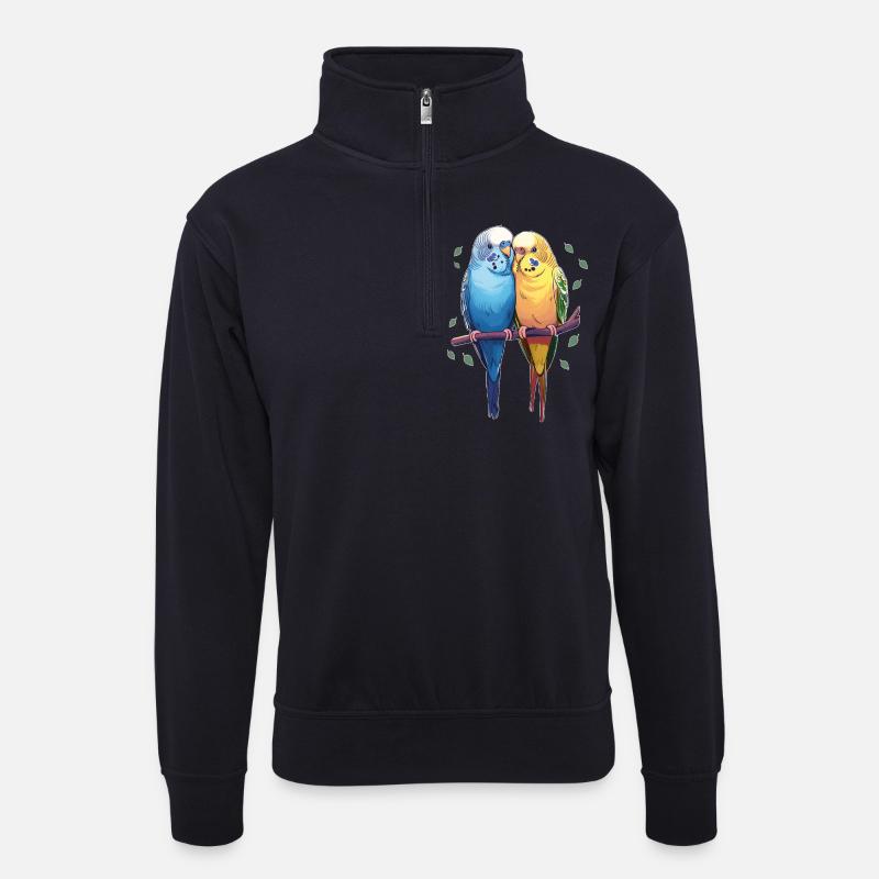 Wellensittiche - Unisex Pullover mit Zip-Kragen - Dunkelnavy