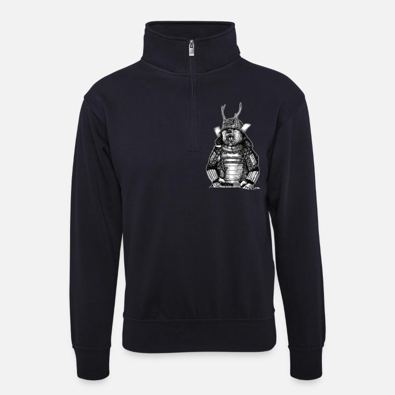 SAMURAI BÄREN - Unisex Pullover mit Zip-Kragen - Dunkelnavy