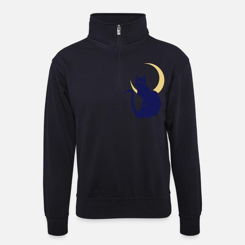 Night Cat - Unisex Pullover mit Zip-Kragen - Dunkelnavy