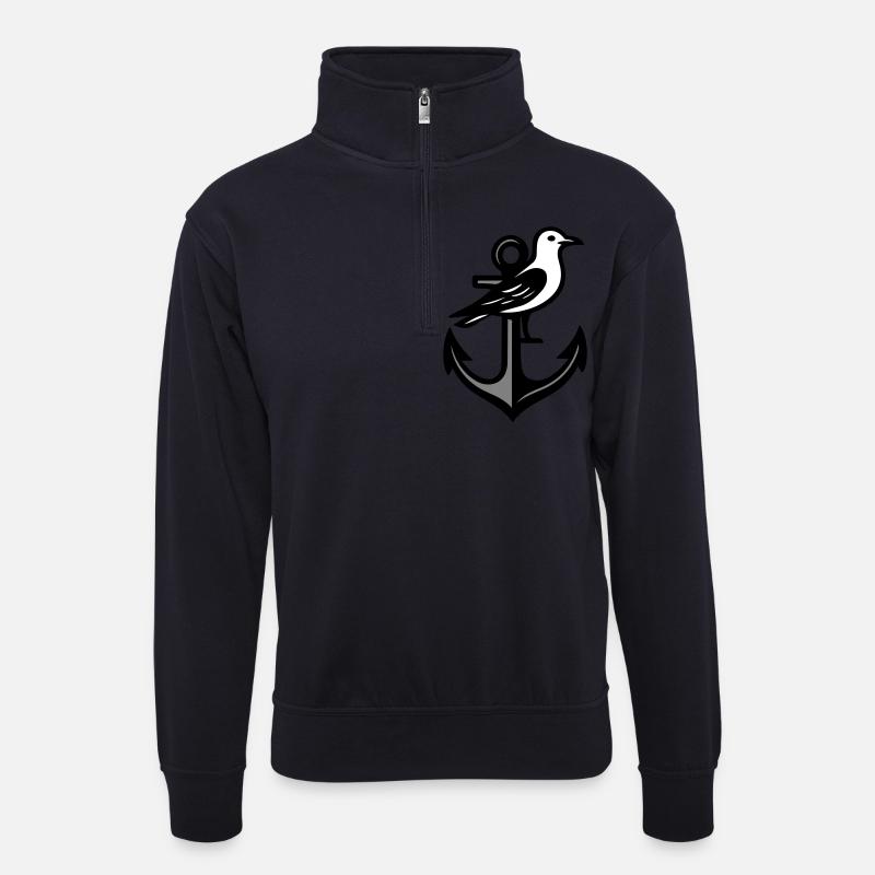 Anker Möwe - Unisex Pullover mit Zip-Kragen - Dunkelnavy
