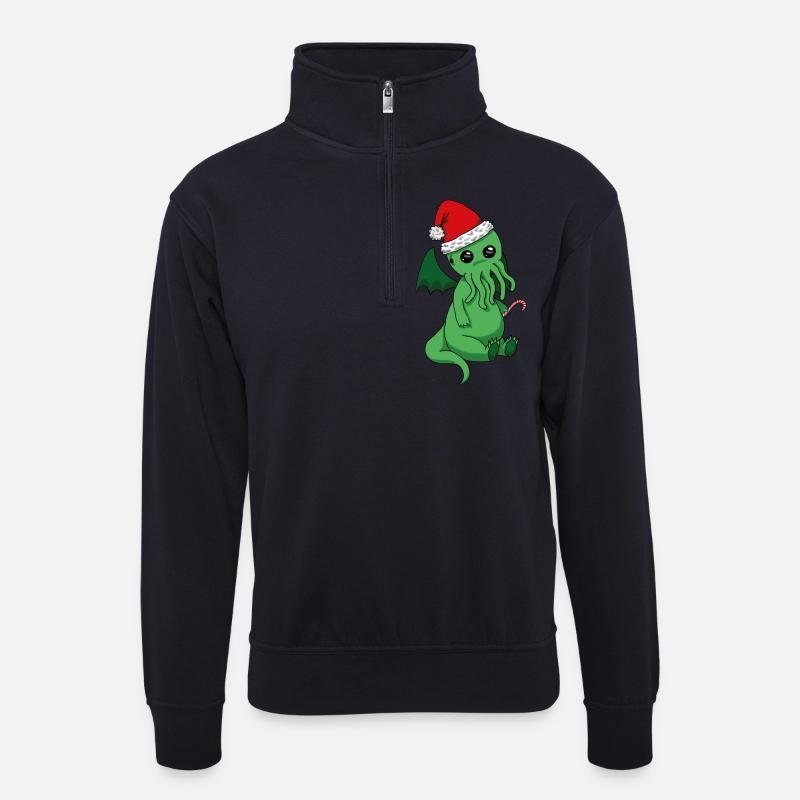 Weihnachts Cthulhu - Unisex Pullover mit Zip-Kragen - Dunkelnavy