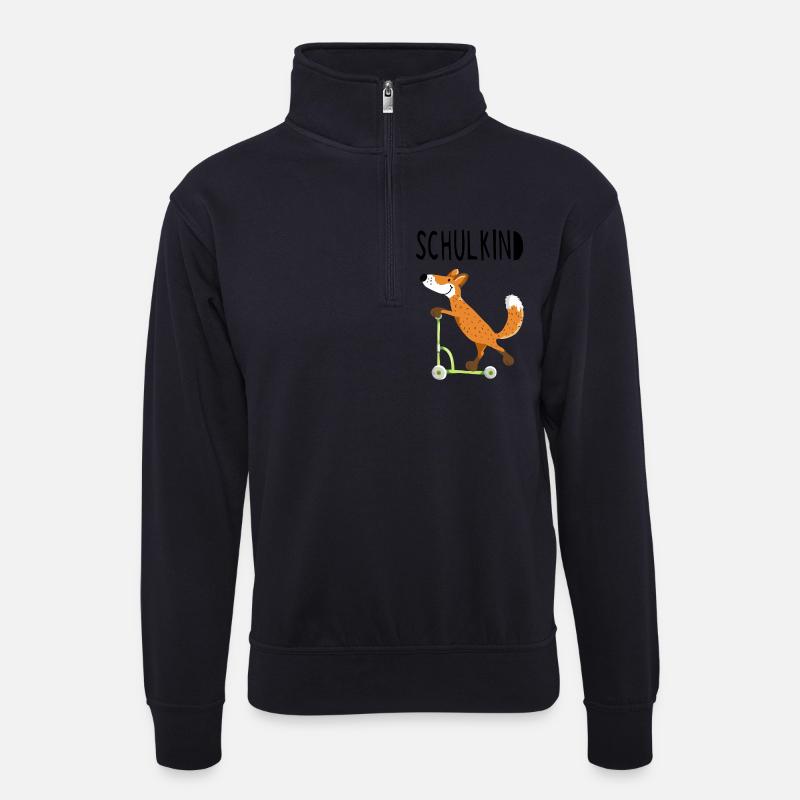 Endlich Schuldkind - Kleiner Fuchs mit Roller - Unisex Pullover mit Zip-Kragen - Dunkelnavy