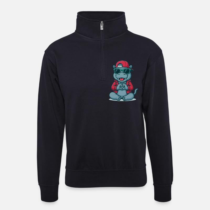 Hippo Heart Style - Unisex Pullover mit Zip-Kragen - Dunkelnavy