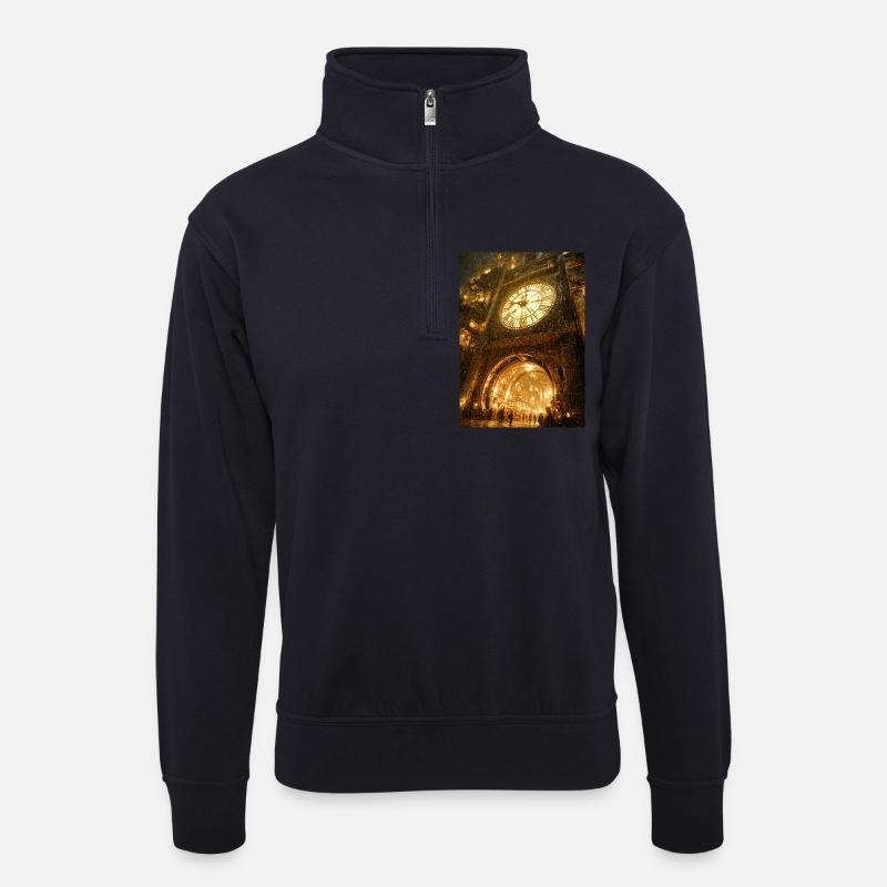 Vergoldeter Clockgate-Bogen - Unisex Pullover mit Zip-Kragen - Dunkelnavy