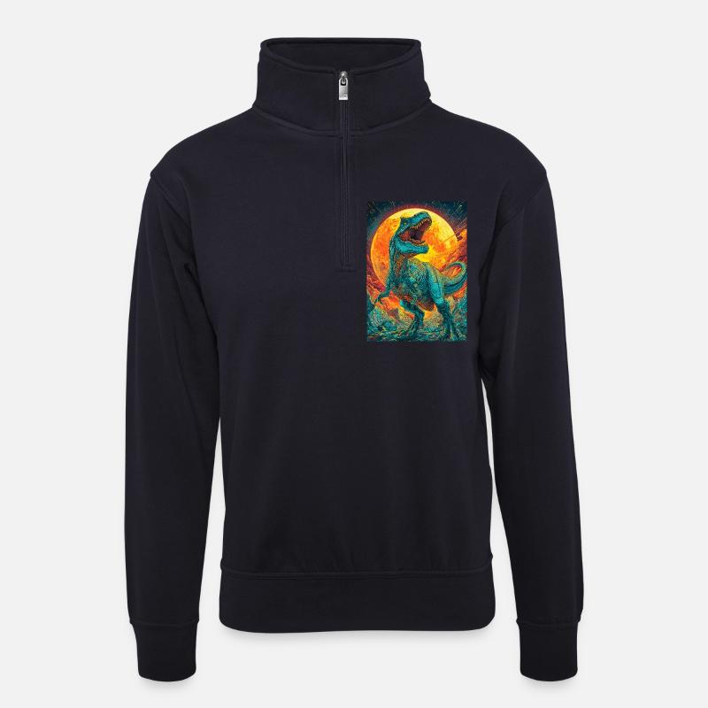 T Rex Inferno-Gebrüll - Unisex Pullover mit Zip-Kragen - Dunkelnavy