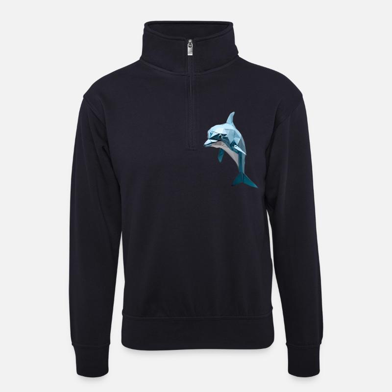 Blauer Low-Poly Delfin - Unisex Pullover mit Zip-Kragen - Dunkelnavy
