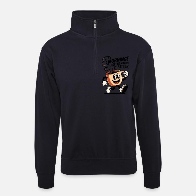 Kaffeebecher Cartoon - Unisex Pullover mit Zip-Kragen - Dunkelnavy