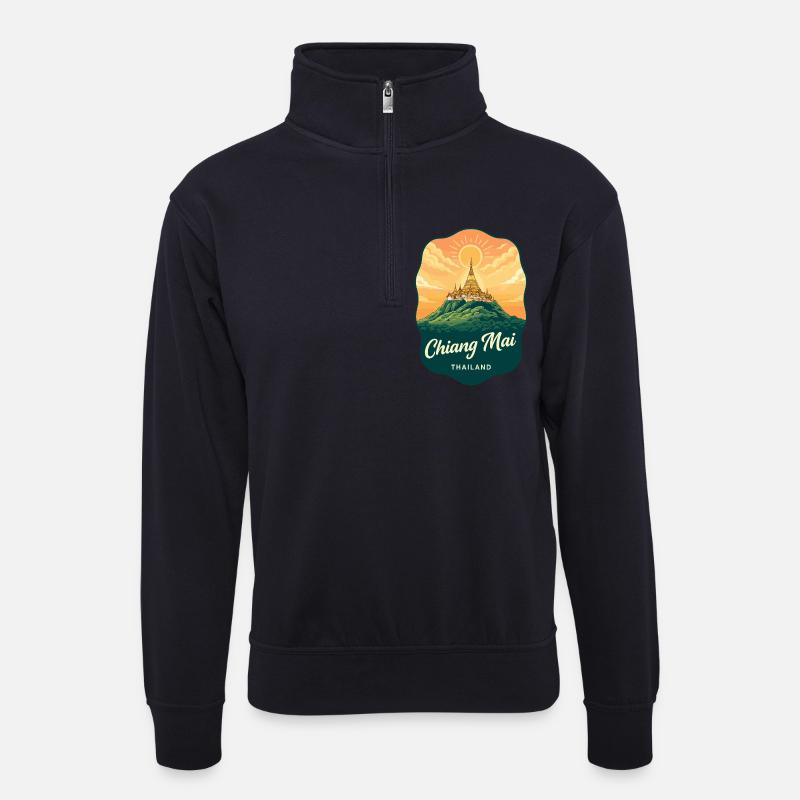 Chiang Mai Doi Suthep Retro-Reiseabzeichen - Unisex Pullover mit Zip-Kragen - Dunkelnavy