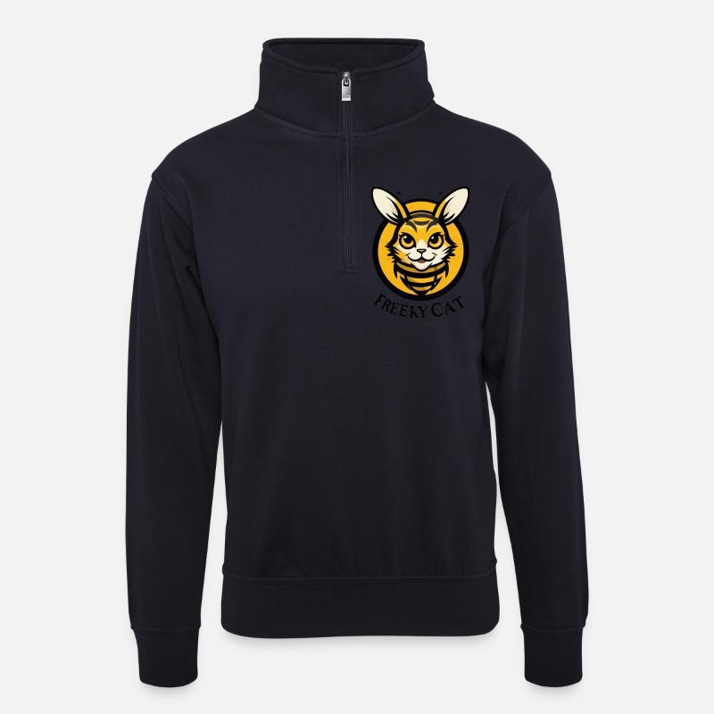Cat Bee Logo - Unisex Pullover mit Zip-Kragen - Dunkelnavy