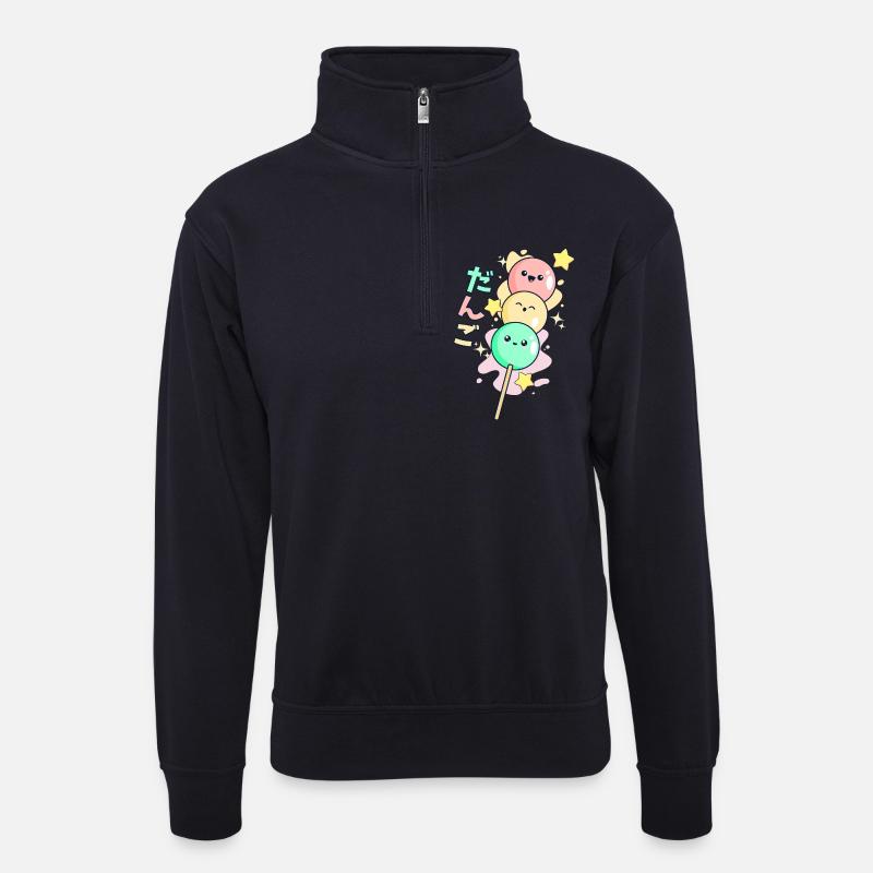 Kawaii Happy Hanami Dango - Unisex Pullover mit Zip-Kragen - Dunkelnavy