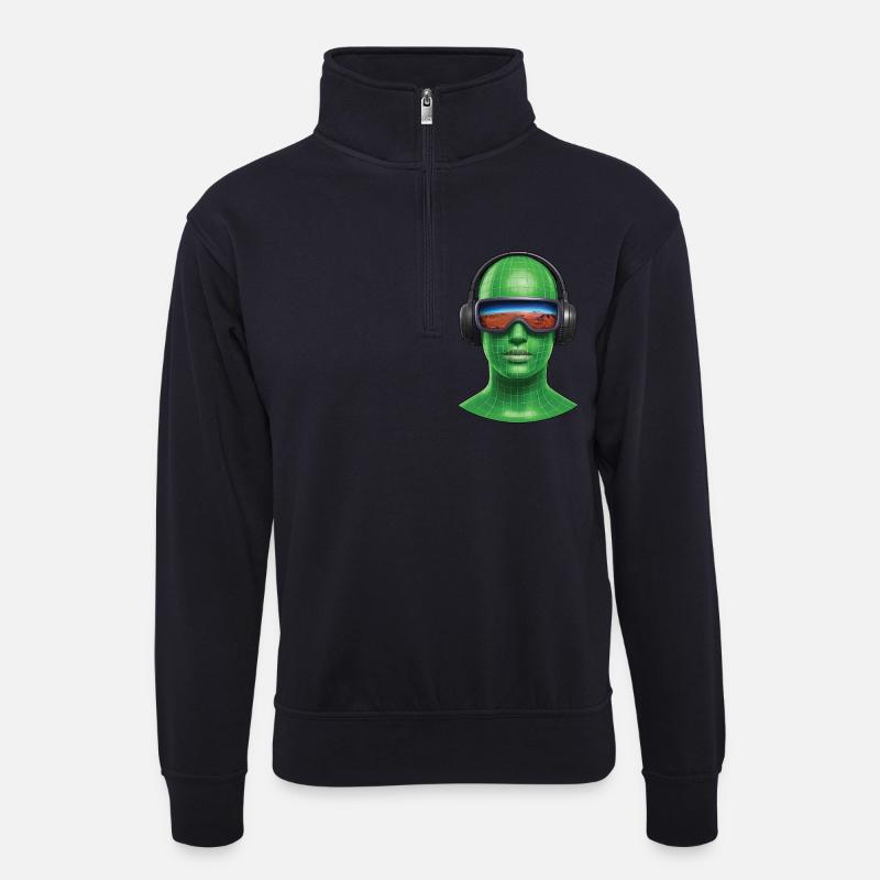 VIRTUELLE REISE – Ton & Bild - Unisex Pullover mit Zip-Kragen - Dunkelnavy