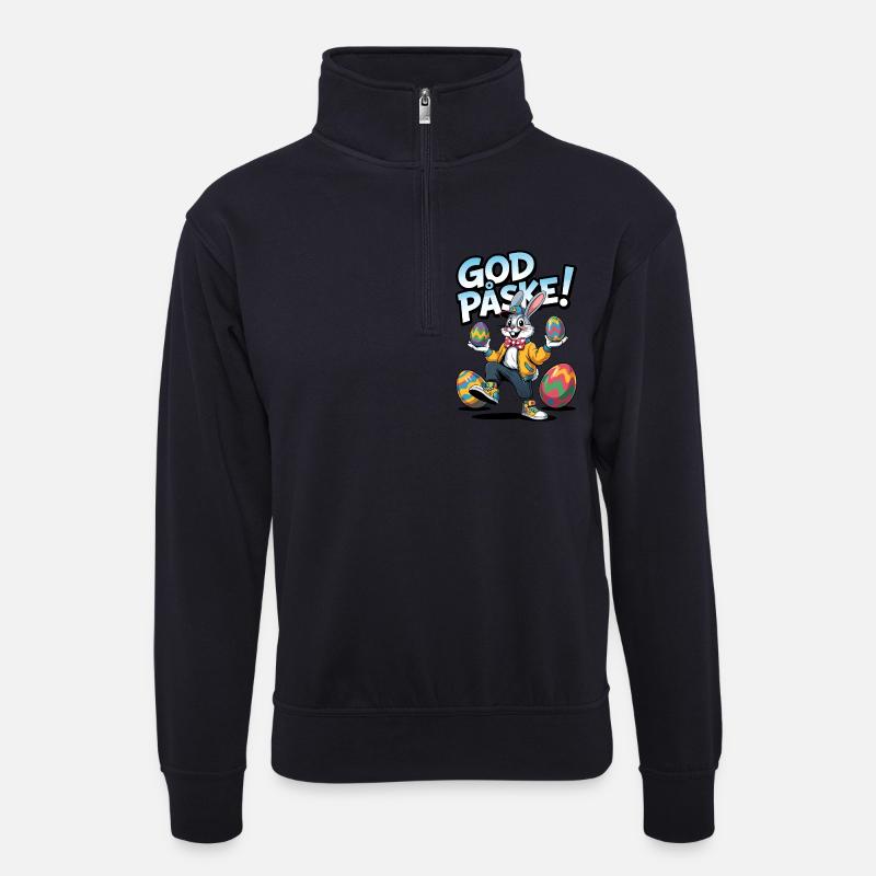 Osterhase mit bunten Eiern - Unisex Pullover mit Zip-Kragen - Dunkelnavy