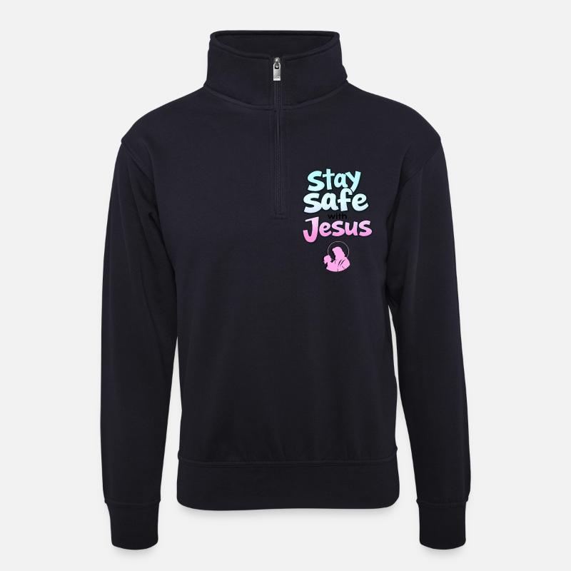 Bleib sicher, Jesus - Unisex Pullover mit Zip-Kragen - Dunkelnavy