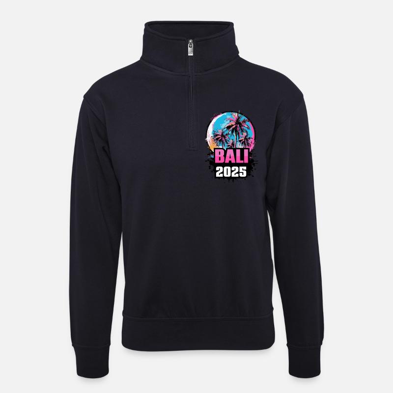 Bali 2025 Palmen - Unisex Pullover mit Zip-Kragen - Dunkelnavy