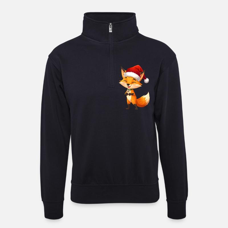 Fuchs mit Santa Hut - Unisex Pullover mit Zip-Kragen - Dunkelnavy