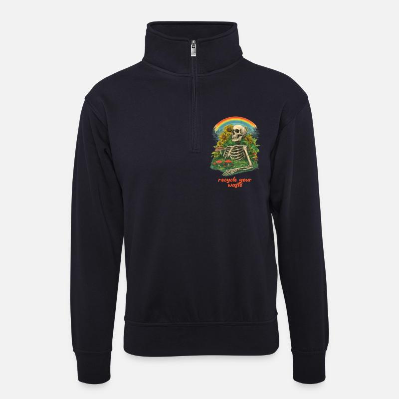 Recycel Deinen Müll Gartenskelett - Unisex Pullover mit Zip-Kragen - Dunkelnavy
