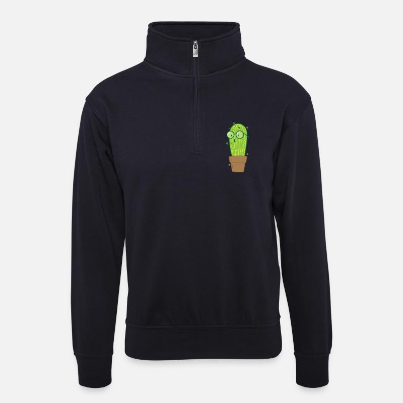 Streber Kaktus Pflanze - Unisex Pullover mit Zip-Kragen - Dunkelnavy