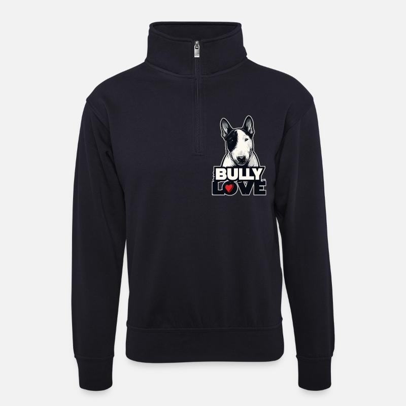 BULLY LOVE – Bullterrier Design  - Unisex Pullover mit Zip-Kragen - Dunkelnavy
