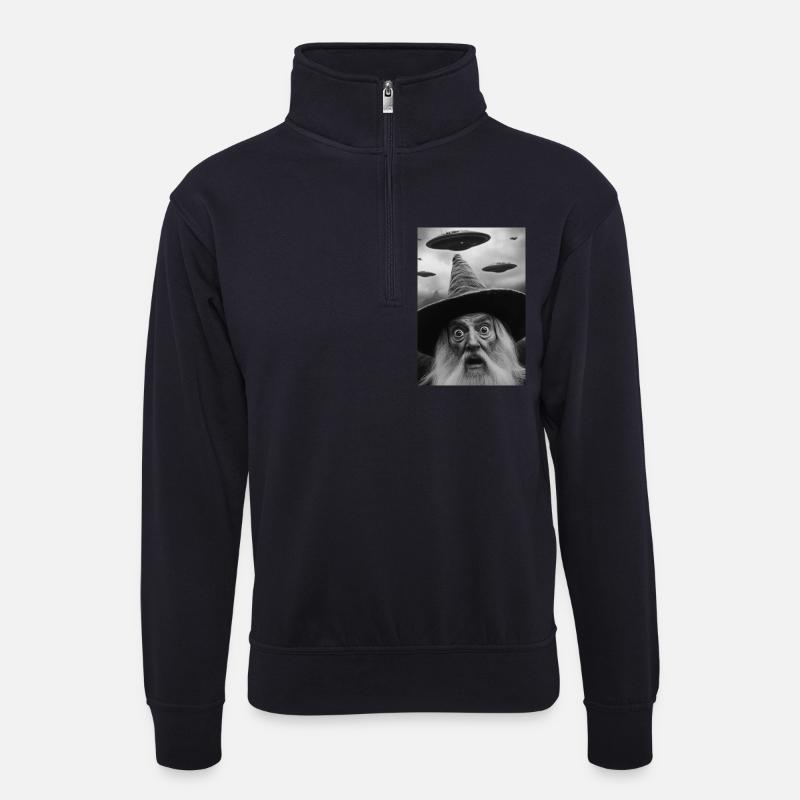 Zauberer mit Ufos - Unisex Pullover mit Zip-Kragen - Dunkelnavy