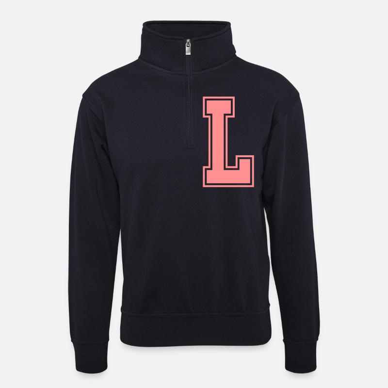 Buchstabe L - Unisex Pullover mit Zip-Kragen - Dunkelnavy