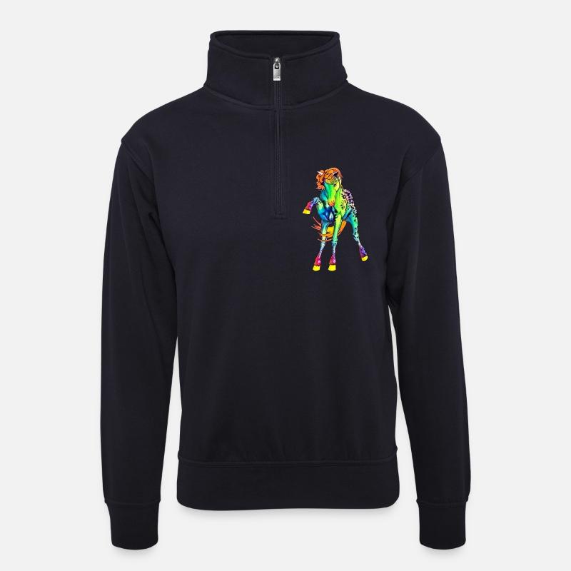 neon Pferd - Unisex Pullover mit Zip-Kragen - Dunkelnavy