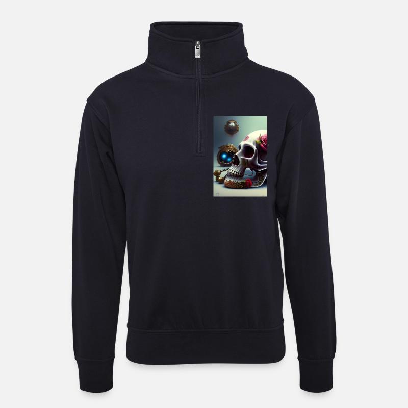 Abstrakte Totenkopf mit Rose - Unisex Pullover mit Zip-Kragen - Dunkelnavy