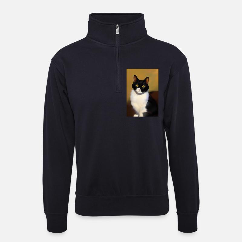 Katzen Bild - Unisex Pullover mit Zip-Kragen - Dunkelnavy