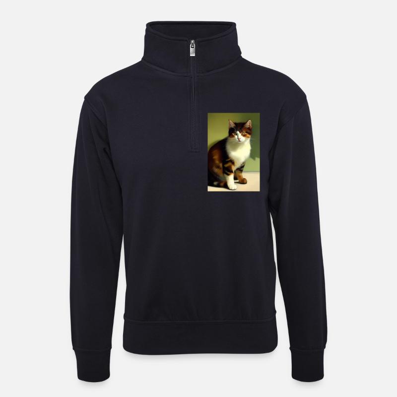 Katzen Bild - Unisex Pullover mit Zip-Kragen - Dunkelnavy