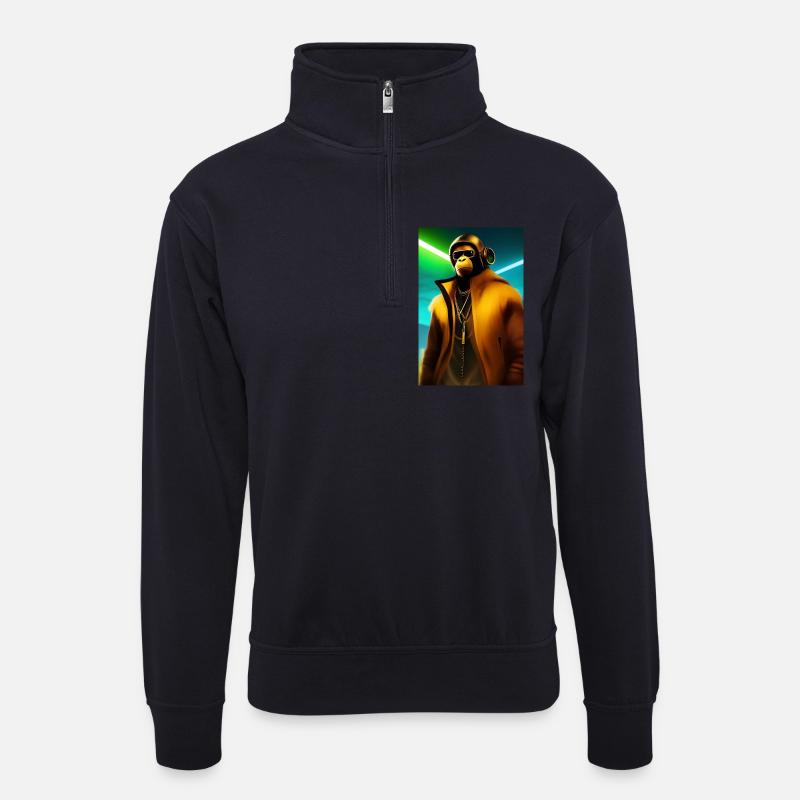 Cooler Affe - Unisex Pullover mit Zip-Kragen - Dunkelnavy