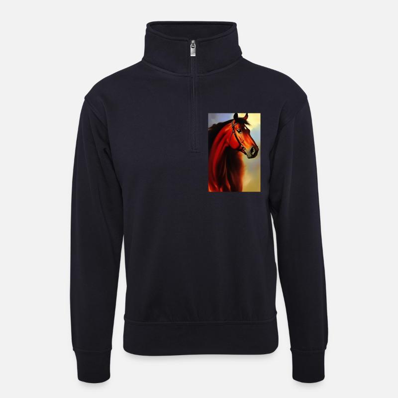 Pferdekopf Öl Malerei - Unisex Pullover mit Zip-Kragen - Dunkelnavy