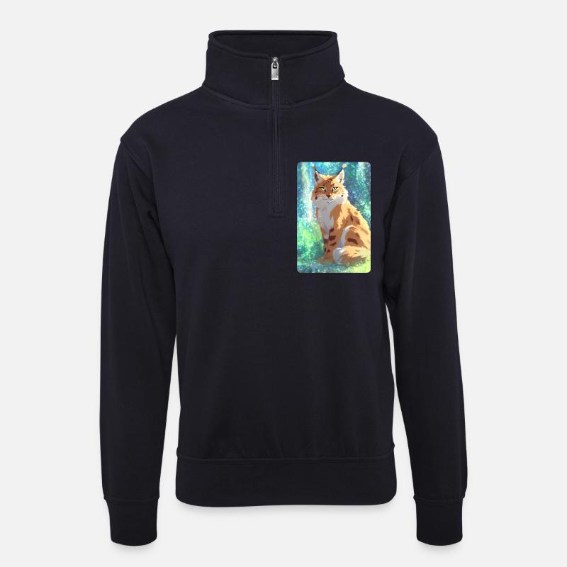Luchs im Wald - Unisex Pullover mit Zip-Kragen - Dunkelnavy