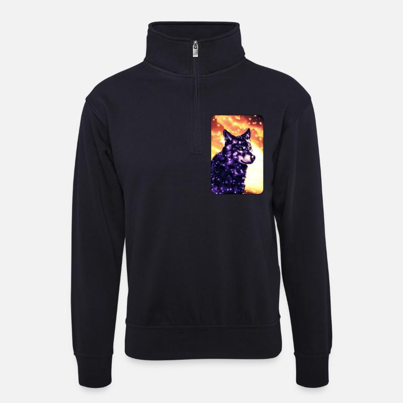 Lila Wolf - Unisex Pullover mit Zip-Kragen - Dunkelnavy