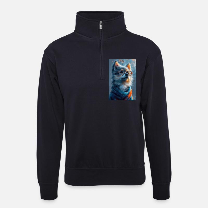 Lustiger Wolf Illustration Poster - Unisex Pullover mit Zip-Kragen - Dunkelnavy