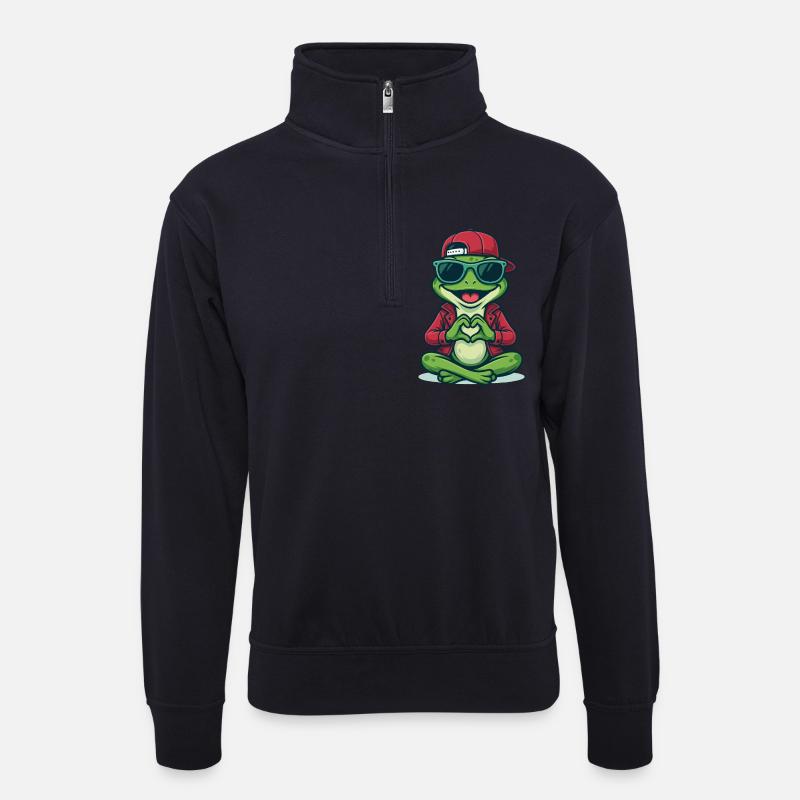 Frog Love Crew - Unisex Pullover mit Zip-Kragen - Dunkelnavy