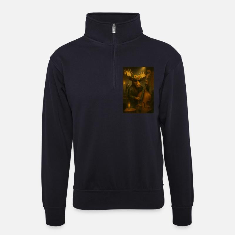 Coole Elchmusiker auf der Bühne - Unisex Pullover mit Zip-Kragen - Dunkelnavy