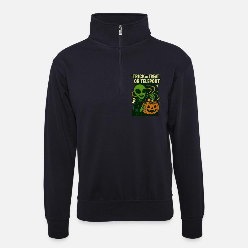 Alien Halloween T-Shirt – Süßes oder Saures... oder... - Unisex Pullover mit Zip-Kragen - Dunkelnavy
