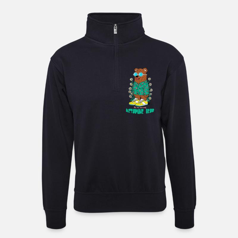 Ketamine Bear - Unisex Pullover mit Zip-Kragen - Dunkelnavy