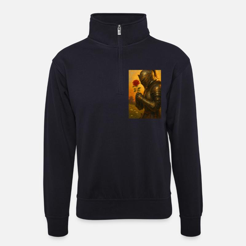 Ritter mit Rose - Unisex Pullover mit Zip-Kragen - Dunkelnavy