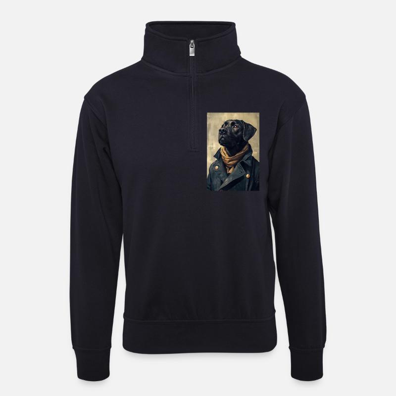 Illustration eines humanoiden Hundes - Unisex Pullover mit Zip-Kragen - Dunkelnavy