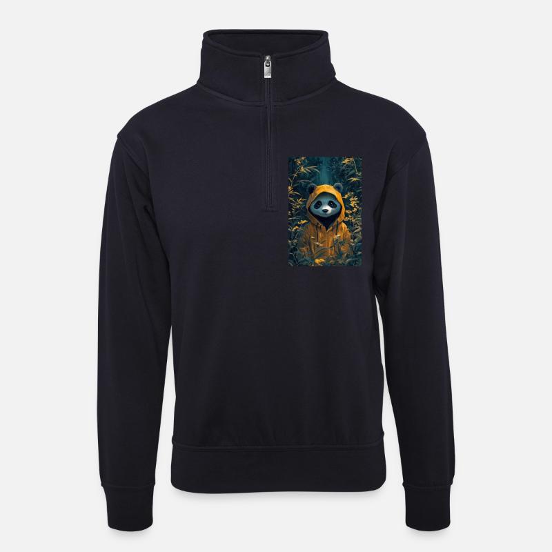 Illustration eines humanoiden Pandas - Unisex Pullover mit Zip-Kragen - Dunkelnavy