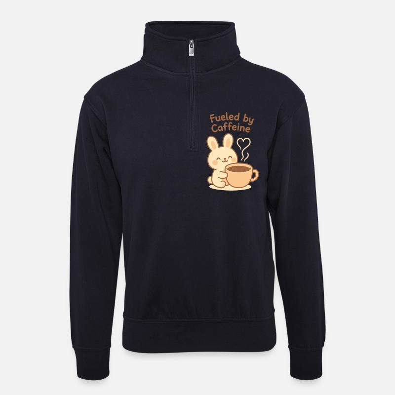Angetrieben von Caffeine Bunny - Unisex Pullover mit Zip-Kragen - Dunkelnavy
