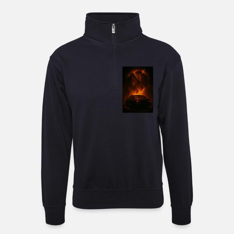 Zerfetzte Zeit: Auto im Feuer - Unisex Pullover mit Zip-Kragen - Dunkelnavy