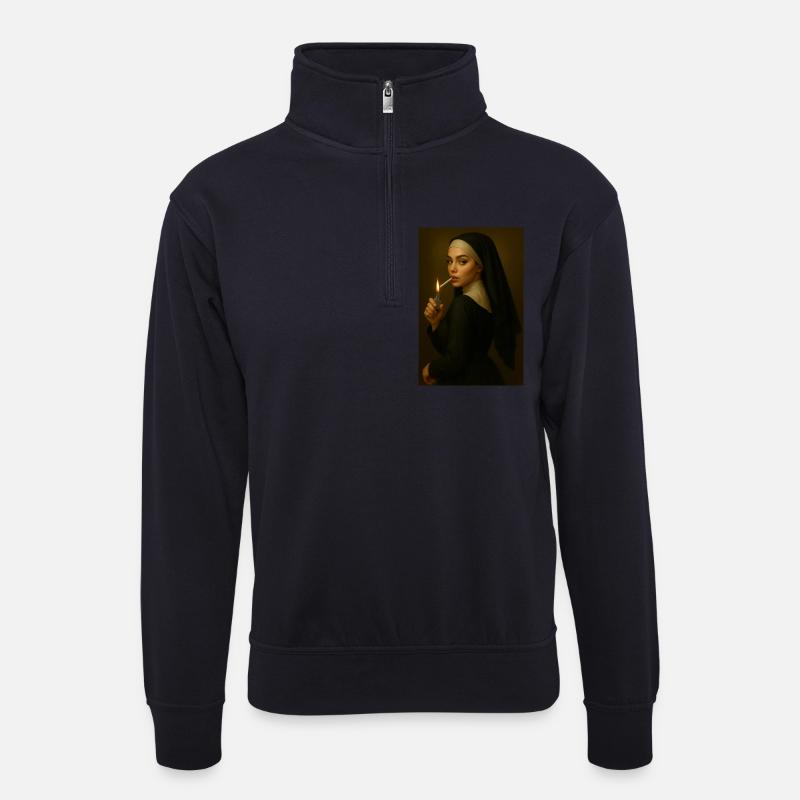 Nonne mit Feuerzeug - Unisex Pullover mit Zip-Kragen - Dunkelnavy