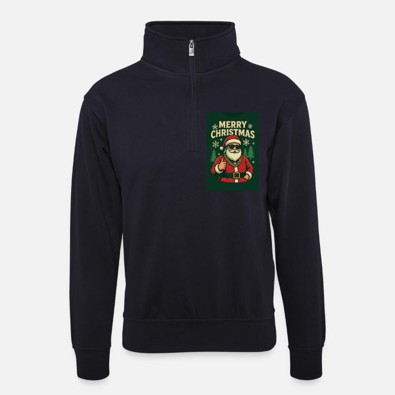 Chilliger Santa mit Sonnenbrille - Unisex Pullover mit Zip-Kragen - Dunkelnavy