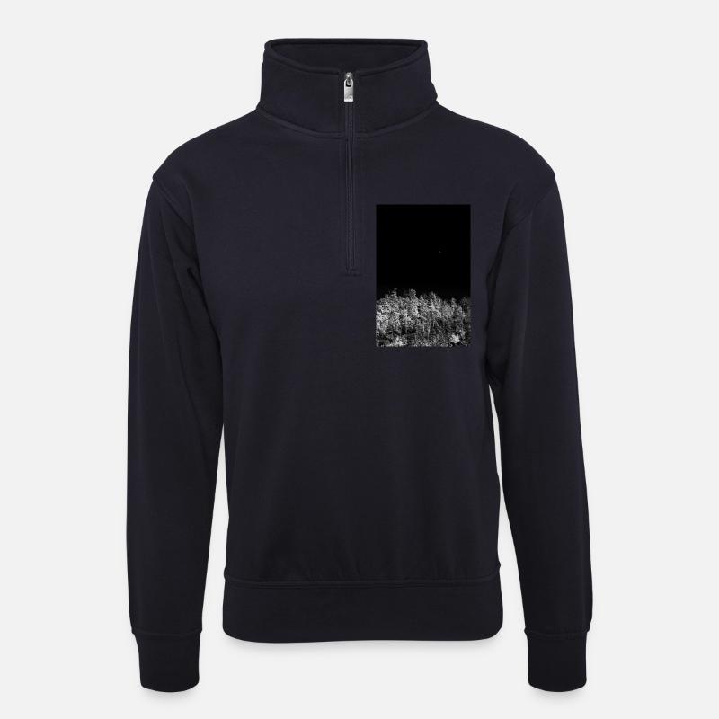 Nachtwald in monochromen Tönen - Unisex Pullover mit Zip-Kragen - Dunkelnavy