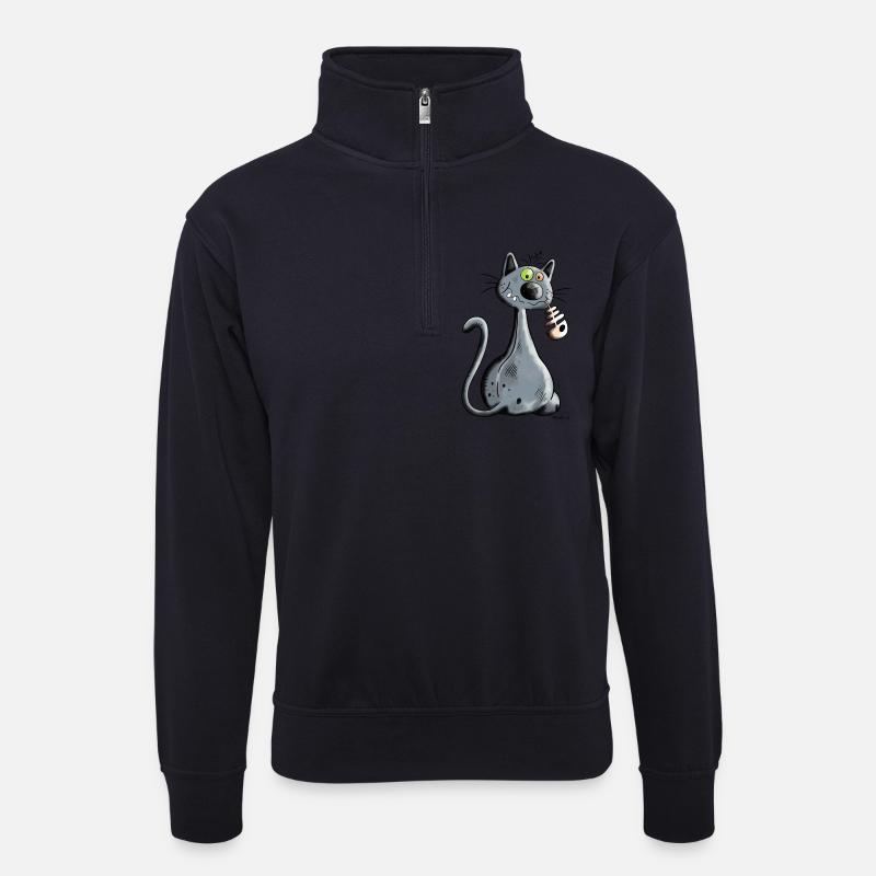Schwarze Katze - Unisex Pullover mit Zip-Kragen - Dunkelnavy