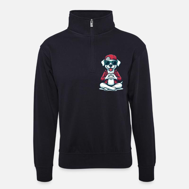 Love Dog Vibes - Unisex Pullover mit Zip-Kragen - Dunkelnavy