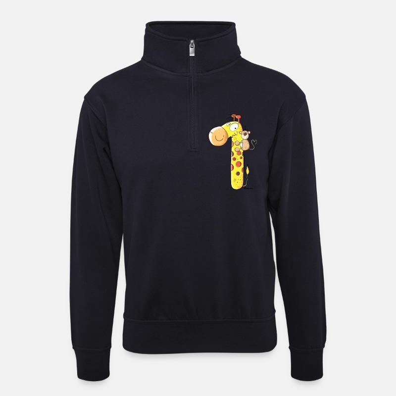 Affe auf Giraffe - Unisex Pullover mit Zip-Kragen - Dunkelnavy