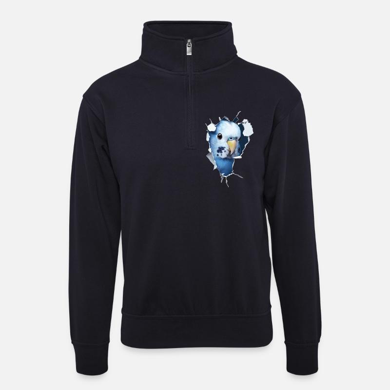 Wellensittich - Unisex Pullover mit Zip-Kragen - Dunkelnavy
