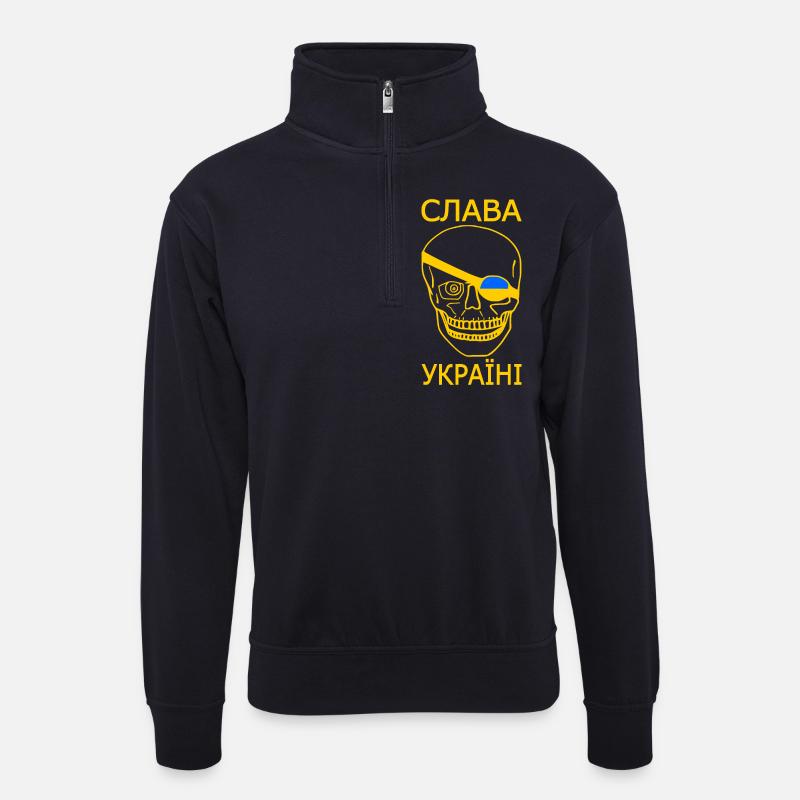 Slava ukraini - Unisex Pullover mit Zip-Kragen - Dunkelnavy